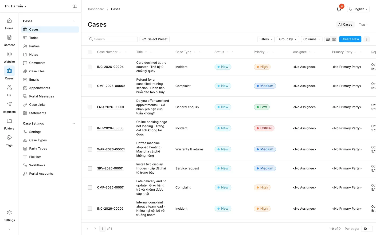 The case list
